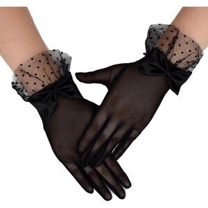 Women's Short St122-Black Lace Open Half Finger Gloves Wedding Party Prom